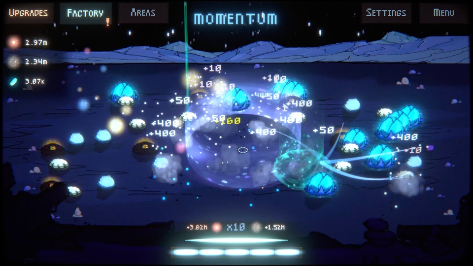 Sporbs: a momentum burst popping a field of glowing orbs